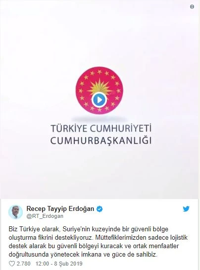 Cumhurbaşkanı Erdoğan'dan 'güvenli bölge' paylaşımı